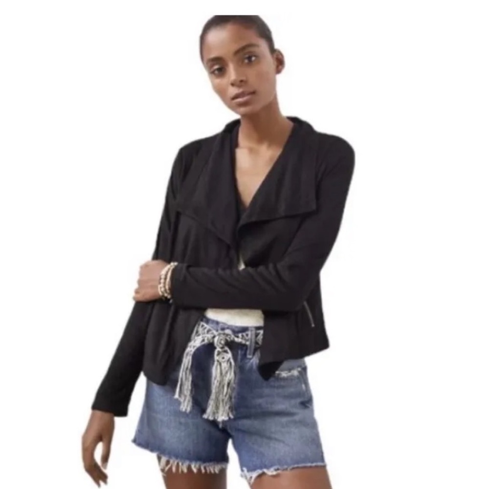 Anthropologie Marrakech Draped Black Faux Suede Moto Jacket